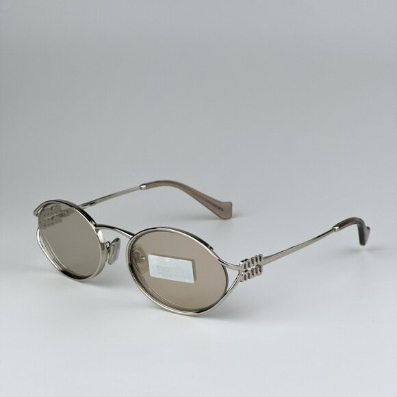 Miu Miu MU52YS 1BC10F BRAND NEW Sunglasses  Silver Pale Gold Oval Unisex - Picture 6 of 12
